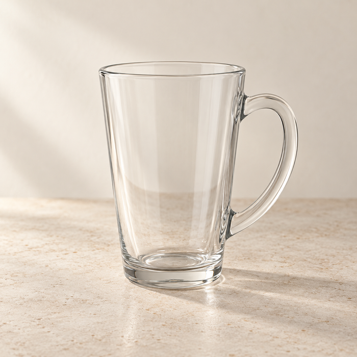 Clear Glass Latte Mug — concept image, draft product