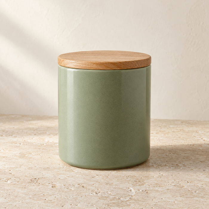 Ceramic Coffee Canister with Wooden Lid — concept image, draft product