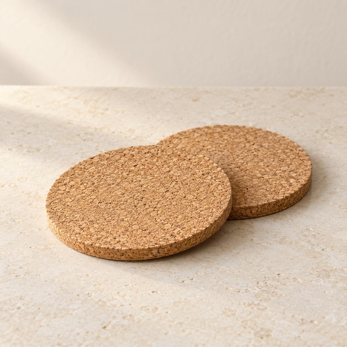 Natural Cork Coasters — Set of Two — concept image, draft product