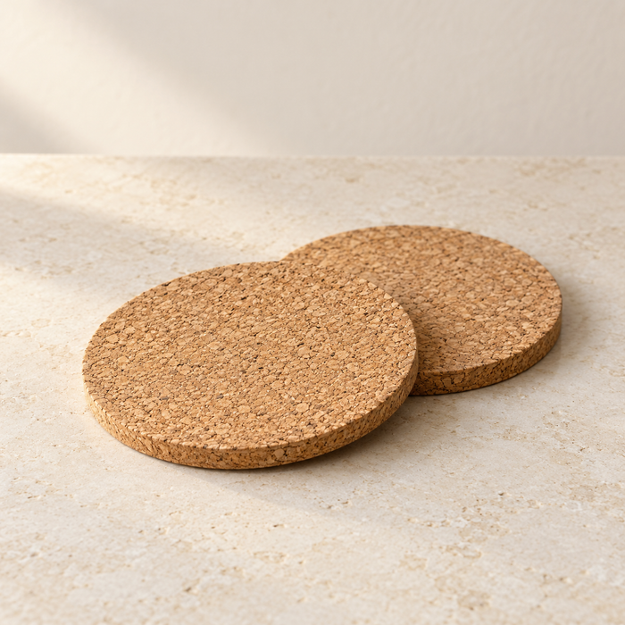 Natural Cork Coasters — Set of Two — concept image, draft product