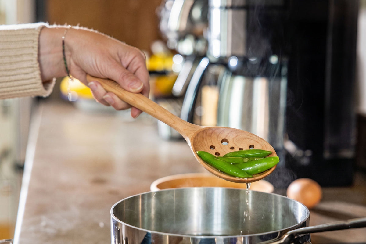 Maple Draining Spoon with Pierced Bowl — product view 3
