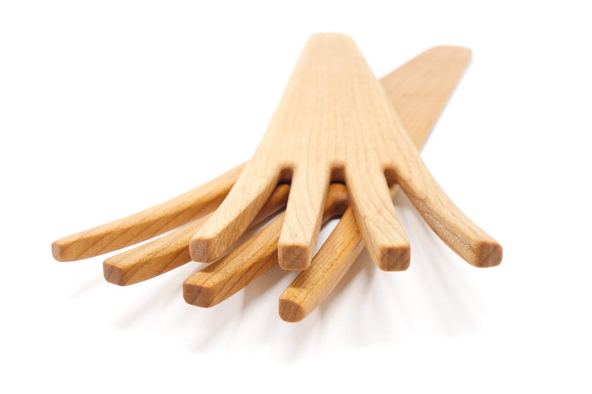 Long Maple Salad Serving Forks — Pair — product view 3