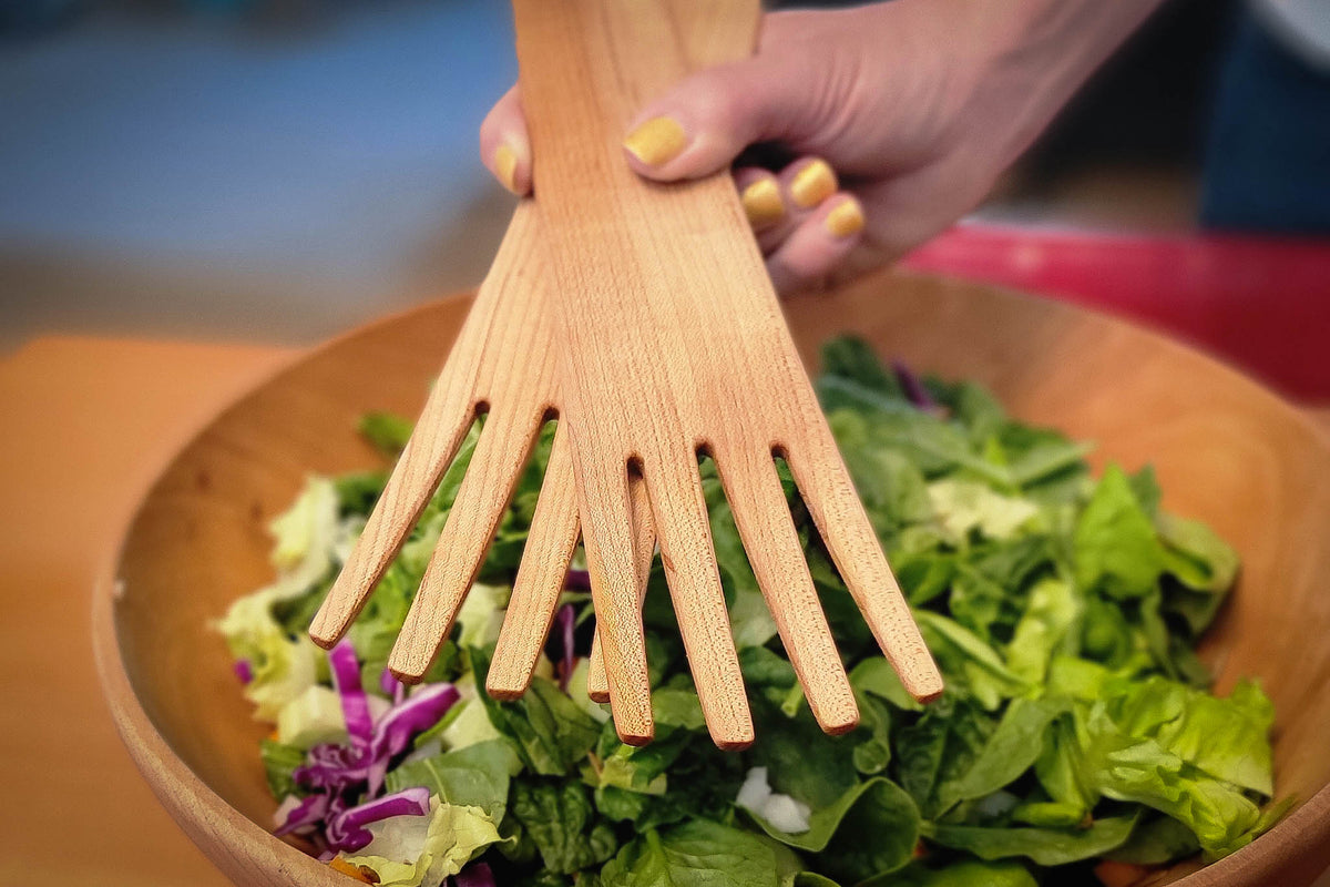 Long Maple Salad Serving Forks — Pair — product view 7