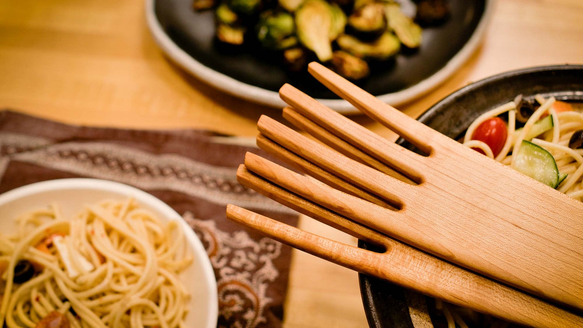 Long Maple Salad Serving Forks — Pair — product view 12