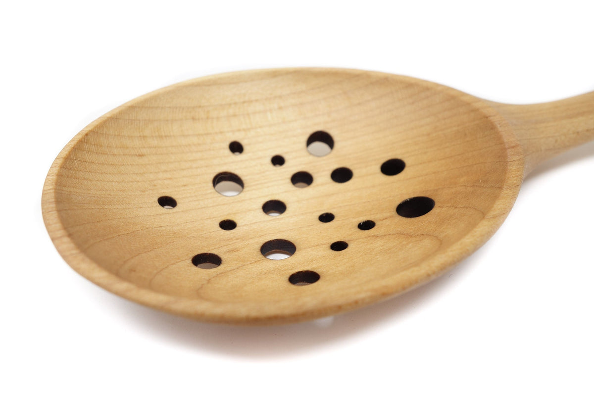 Maple Draining Spoon with Pierced Bowl — product view 2