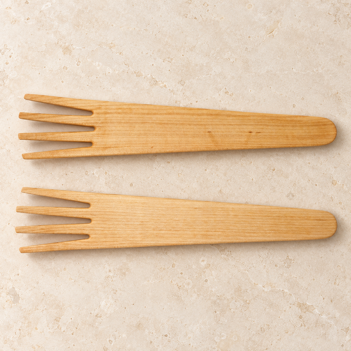 Long Maple Salad Serving Forks — Pair