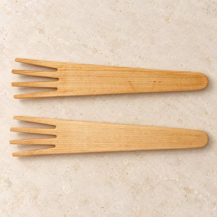 Long Maple Salad Serving Forks — Pair