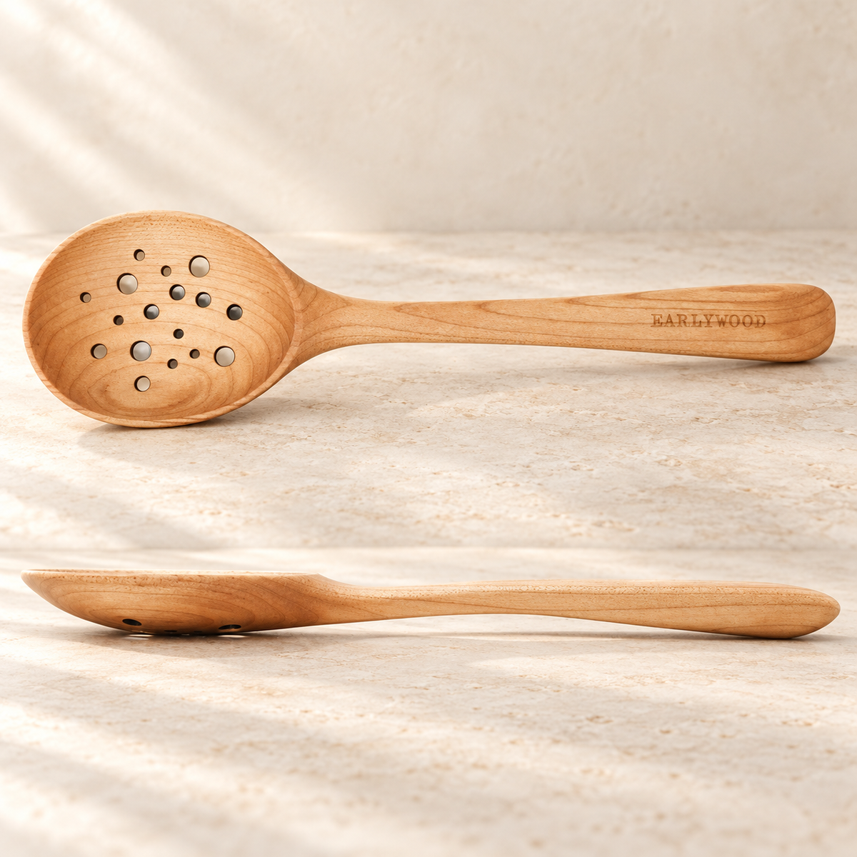 Maple Draining Spoon with Pierced Bowl