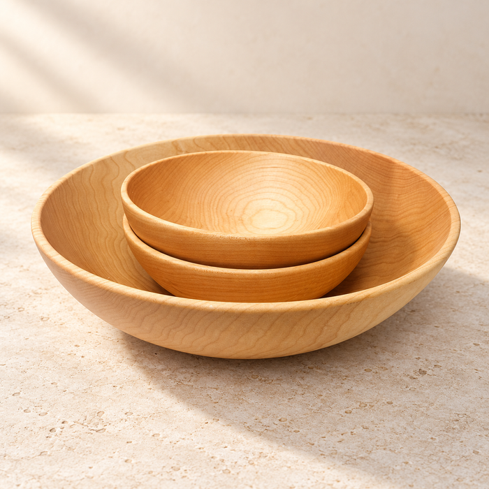 Medium Maple Serving Bowl & Small Bowls Set