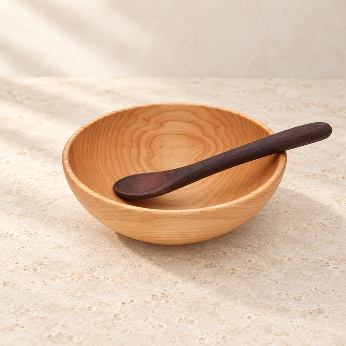 Small Maple Bowl & Rounded-Handle Spoon Set