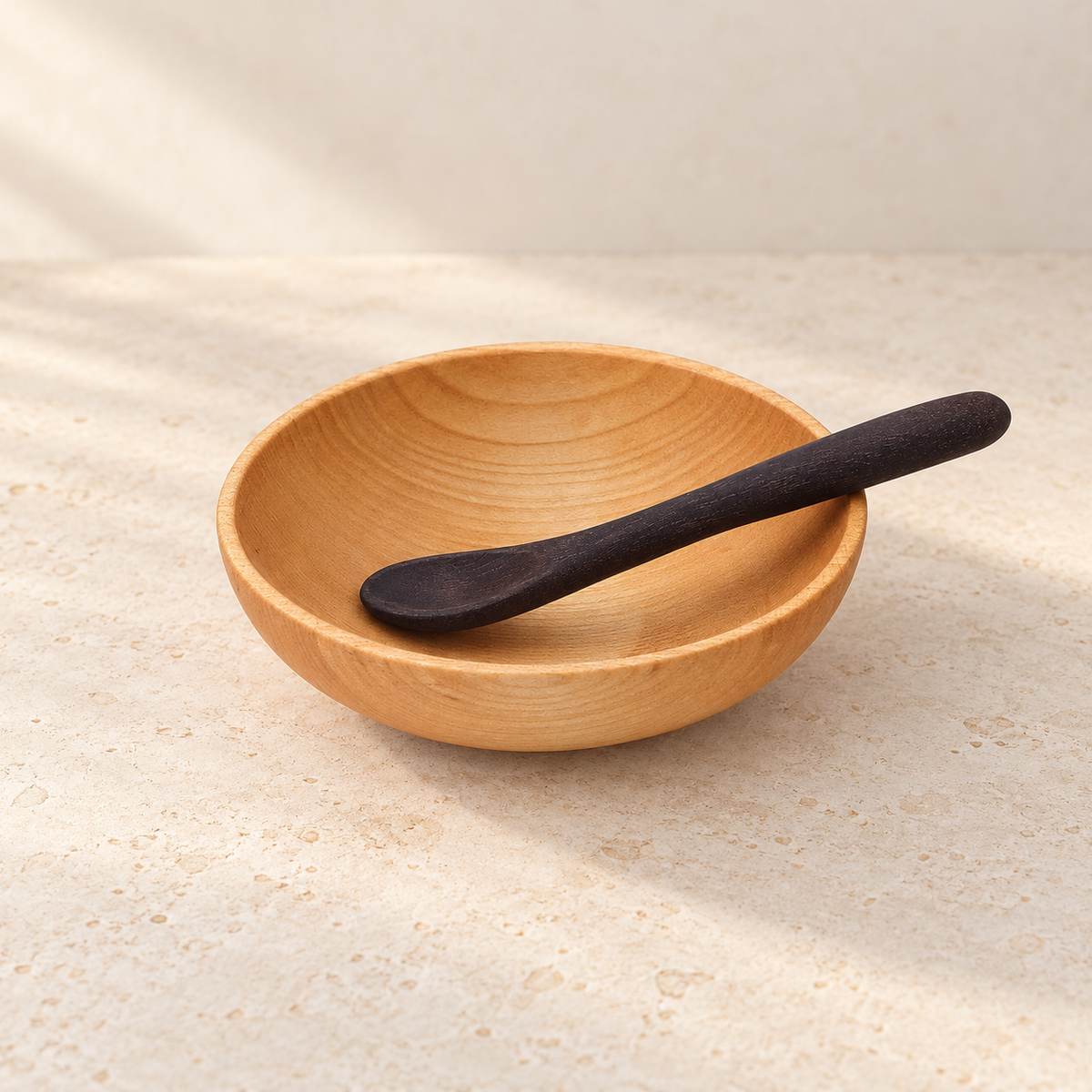 Compact Maple Bowl & Narrow Feeding Spoon