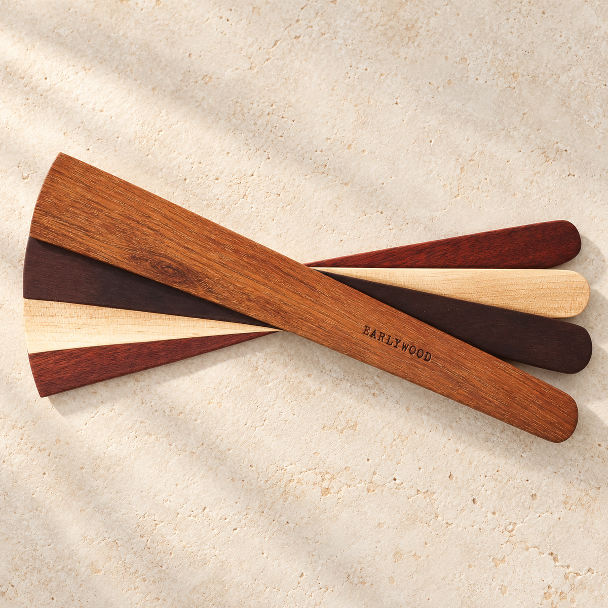 Mixed-Hardwood Flat Spatulas — Set of Four